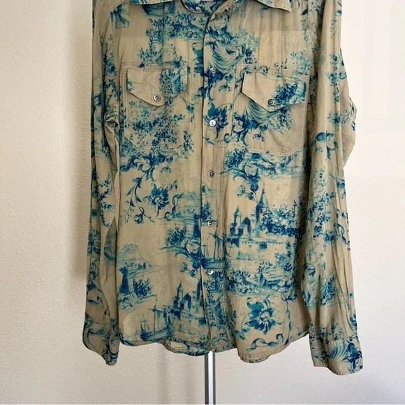 Vintage 1998 Dolce & Gabbana Toile De Jouy Beige & Bleu Shirt Size L - Picture 3 of 14